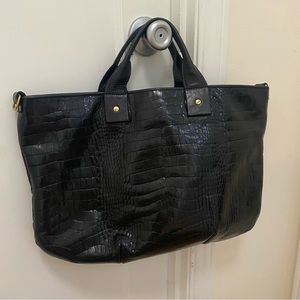 Clare V Black Crocodile Messenger Leather Bag